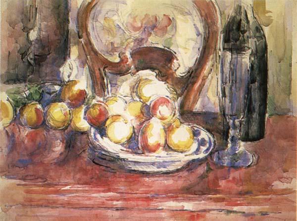 Paul Cezanne Nature morte,pommes,bouteille et dossier de chaise Norge oil painting art